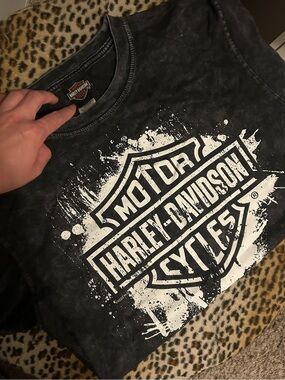 Harley-Davidson Black Tee with Orange and White Bootlegger Graphic